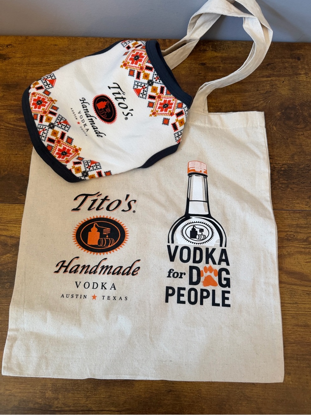 Tito’s Handmade Vodka Dog Sweater XS & Dog People Canvas Tote Promo Austin TX